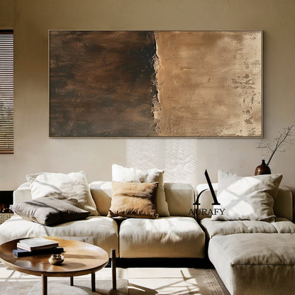 Wabi Sabi Brown Plaster Textured Abstract Art with Cracked Peeling Edges Tactile Surface AURA555