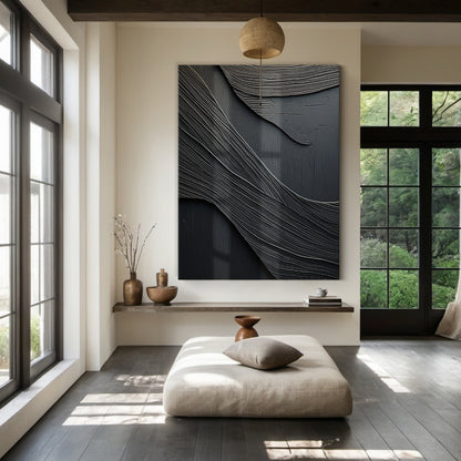 Obsidian Flow-Black 3D Textured Art-AURA068