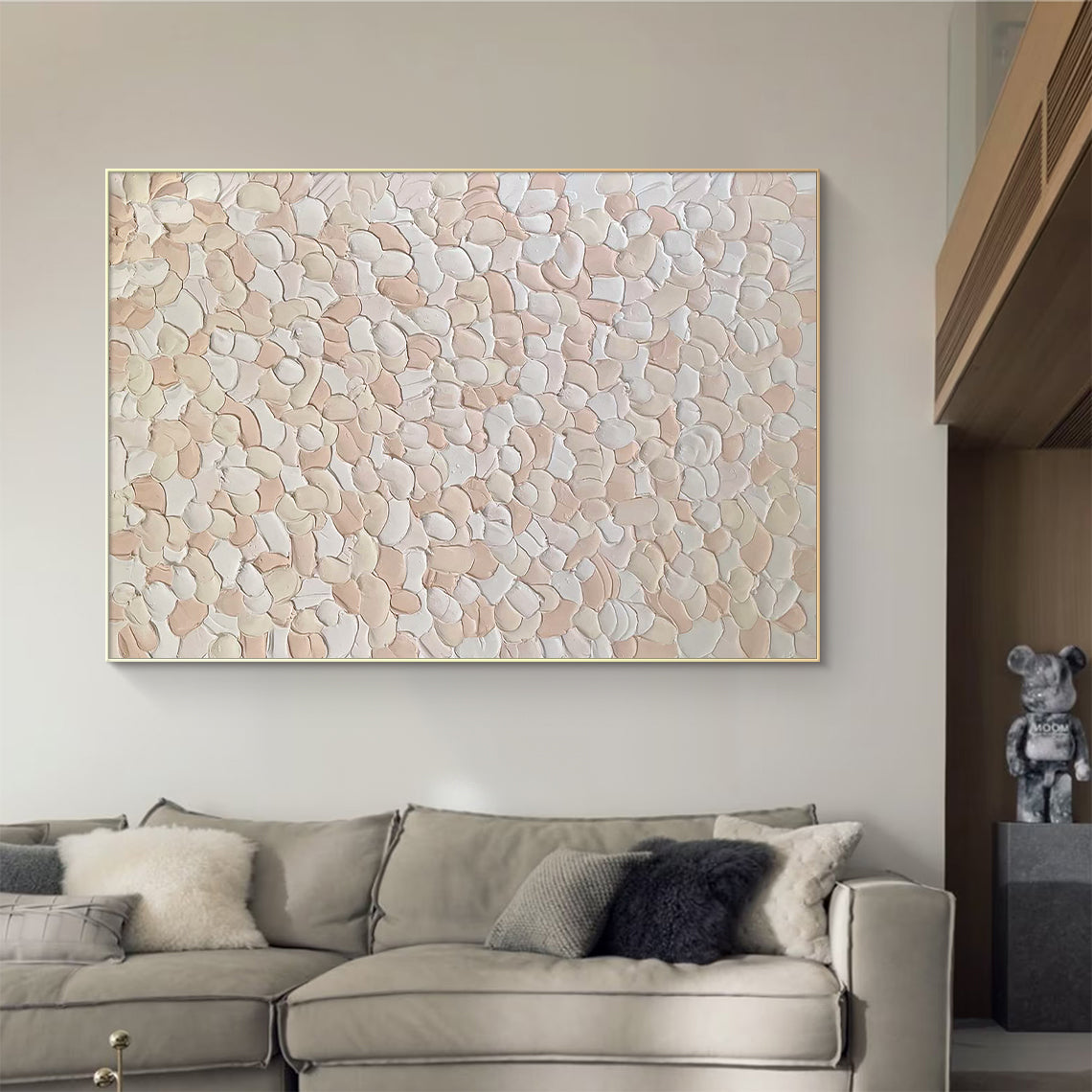 Petal Drift-Beige & Pink 3D Textured-AURA066