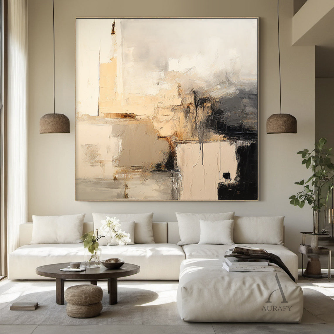 General Abstract Beige Black Wall Art for Contemporary Home Decor AURA286