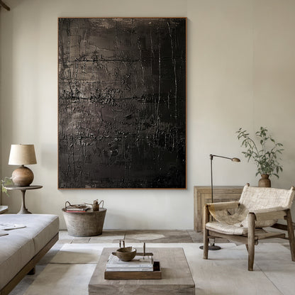Black Textured Abstract Wall Art for Modern Living Room Decor AURA192