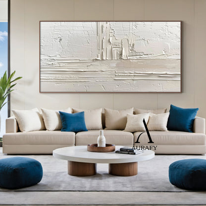 3D Textured Beige Abstract Painting Tactile High-Relief Sculpted Canvas Modern Minimalist Art AURA524