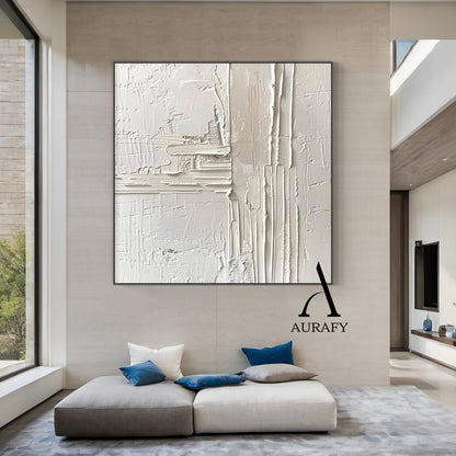 3D Textured Beige Abstract Painting Tactile High-Relief Sculpted Canvas Modern Minimalist Art AURA524