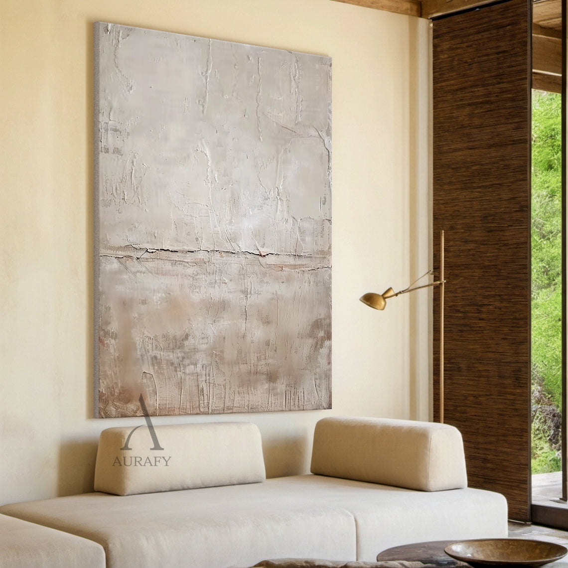 Beige Abstract Painting with Fine Fissures and Soft Tonal Layers - AURA821