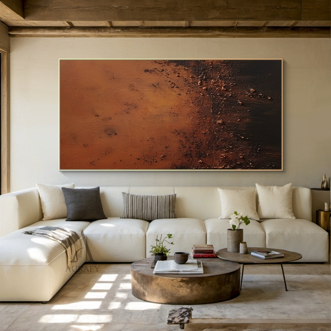 Plaster Textured Burnt Orange Brown Abstract Japandi Organic Tactile Sculpted Wall Art AURA789