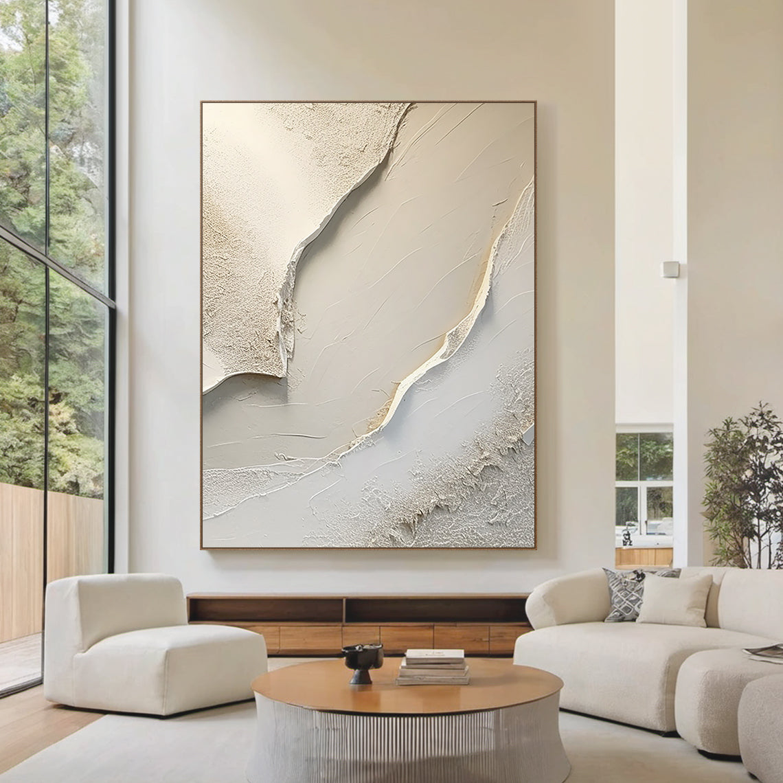 Abstract Earth Texture Wall Art – Soft Sand Tones – AURA012(Vertical)