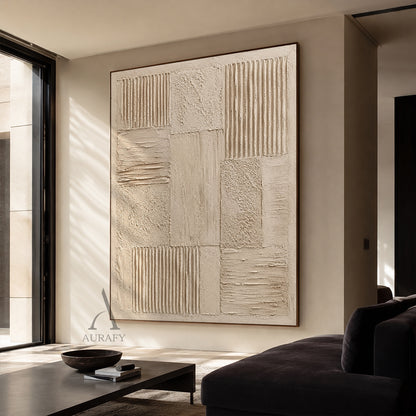 Sand Grid, Beige Brown Ribbed 3D Abstract Painting AURA860