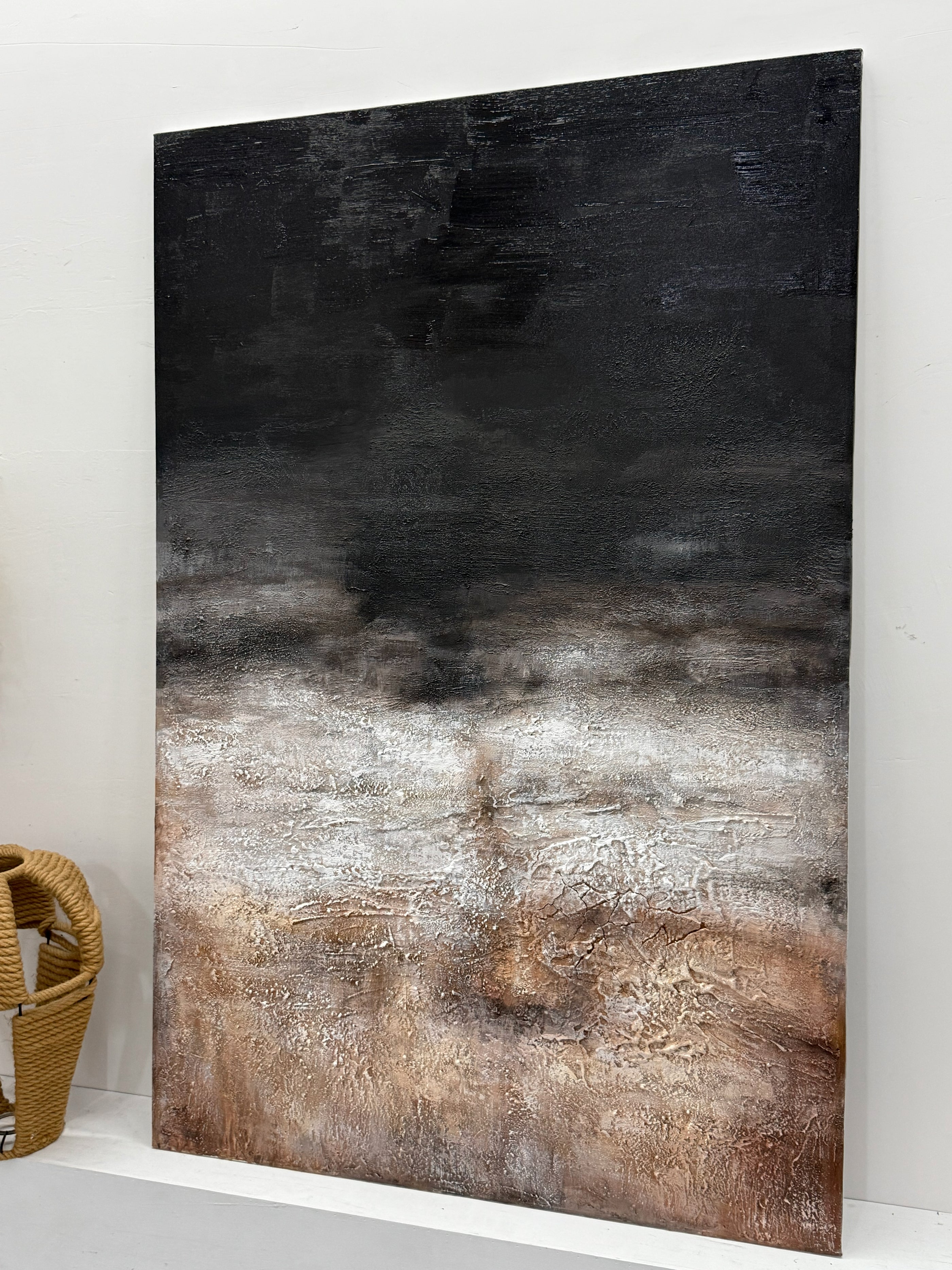 Abstract Black Brown Textured Wall Art for Modern Living Room-AURA182