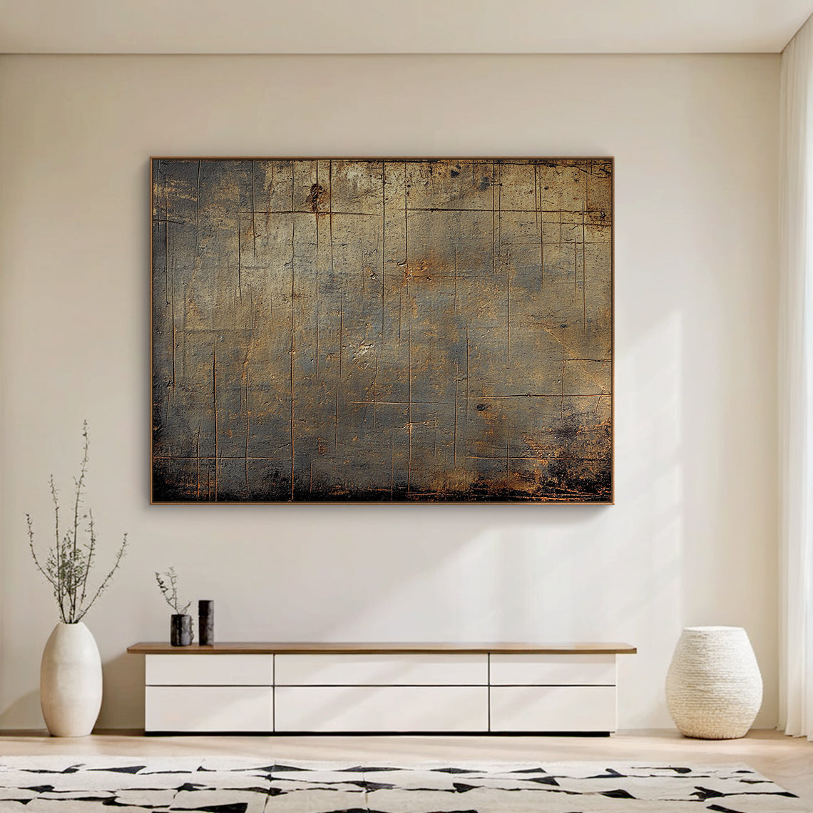 Wabi Sabi Brown Tactile Weathered Aged Artwork with Scratch Marks Rustic Finish AURA585