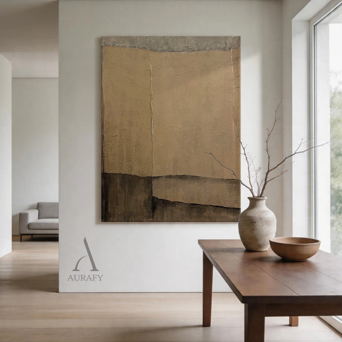 Wabi Sabi Plaster Textured Abstract Art Japandi Beige Brown Tactile Sculpted Canvas Minimalist Wall Painting AURA739