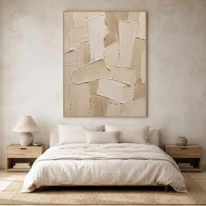 Beige 3D Palette Knife Stroke Plaster Sculpted Canvas Minimalist Japandi Neutral Wall Art AURA755