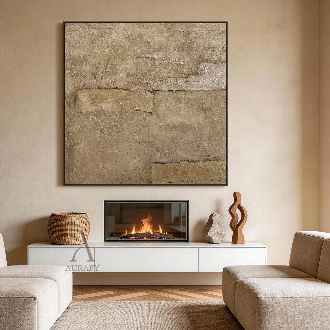Wabi-Sabi Beige Abstract Plaster Textured Japandi Minimalist Luxe Tactile Knife Stroke Canvas Wall Art AURA736