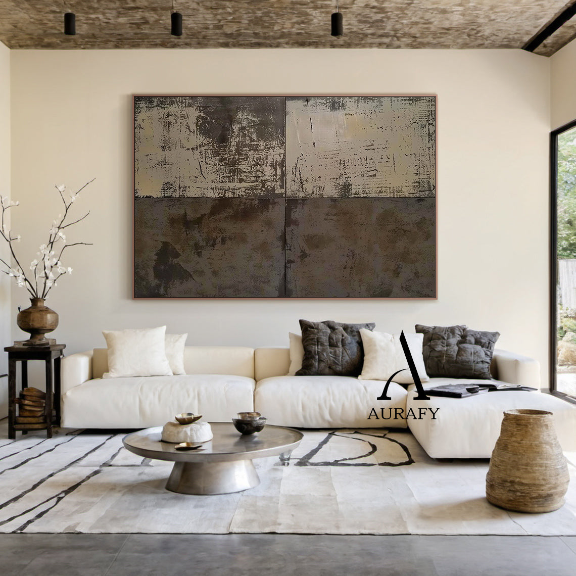 AurafyArt Wabi Sabi Gray Textured Abstract Art with Weathered Scratches and Matte Patina AURA561
