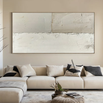 General Abstract Beige White Cracked Plaster Textured Wabi-Sabi Tactile Modern Organic Artwork AURA473