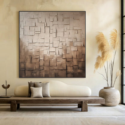 Tiled Stillness-Beige & Brown Wabi-Sabi Art-AURA075