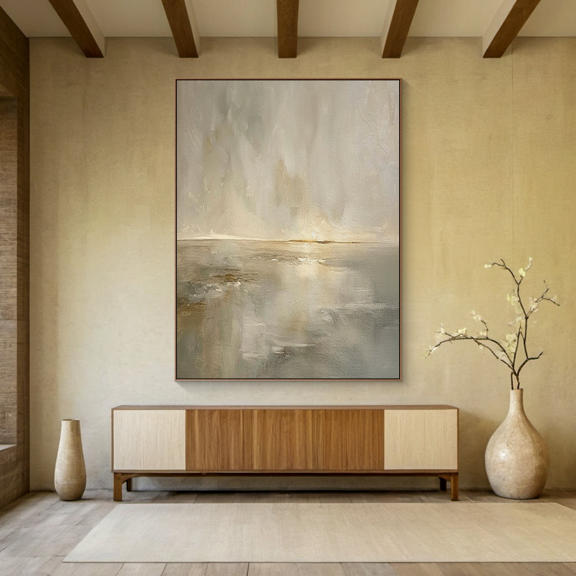 Quiet Horizon-Beige Abstract Field-AURA105