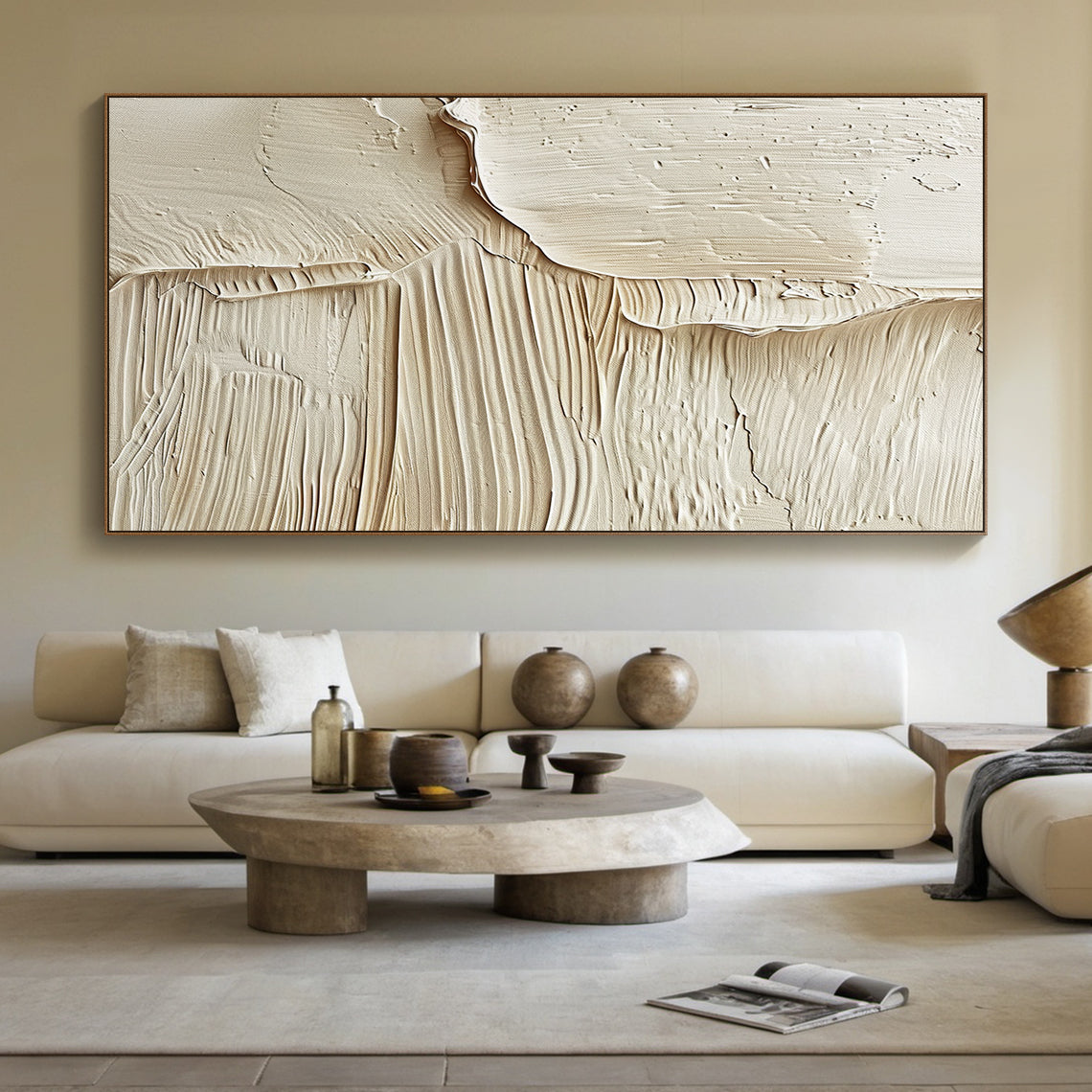 Soft Rift-Beige 3D Textured Art-AURA069