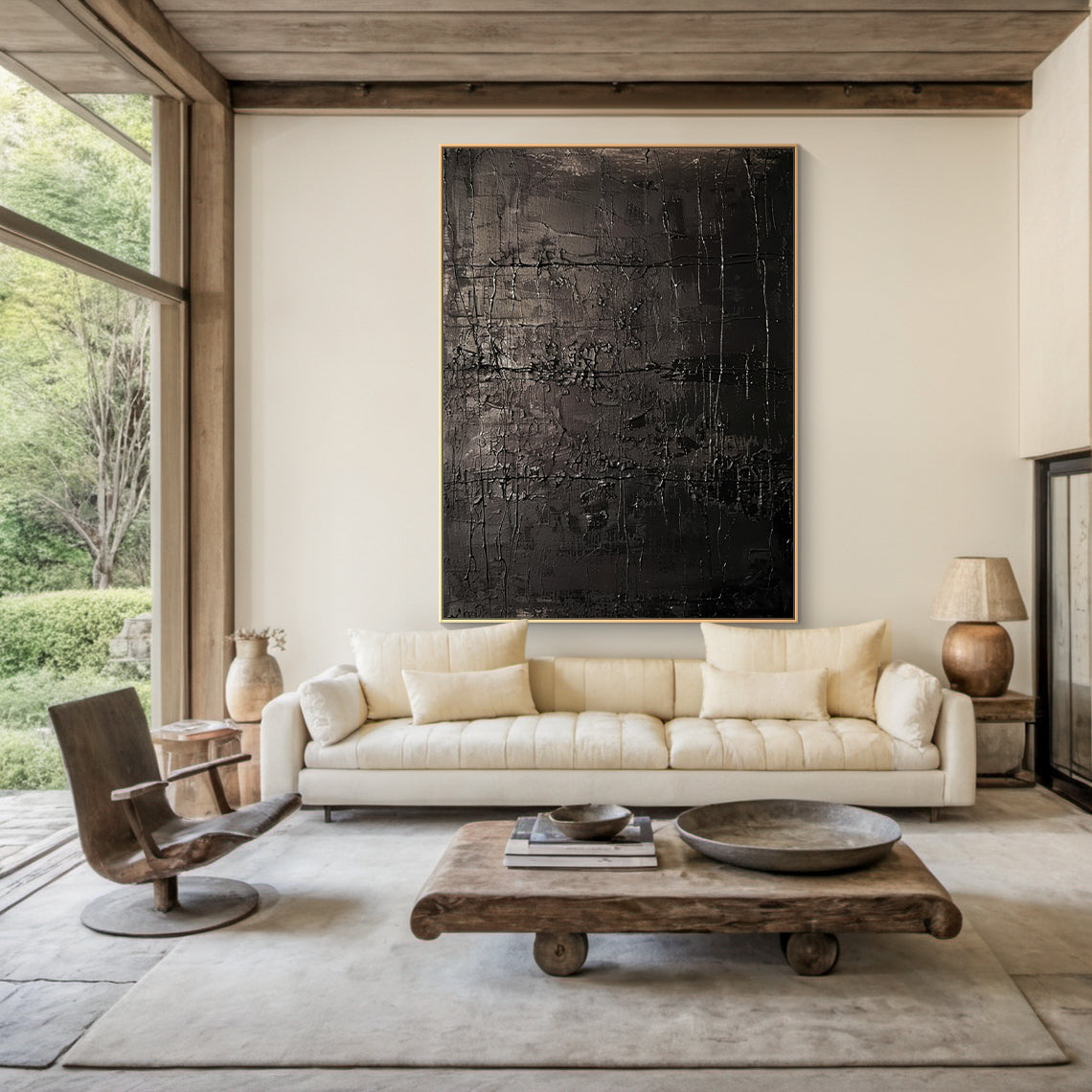 Black Textured Abstract Wall Art for Modern Living Room Decor AURA192