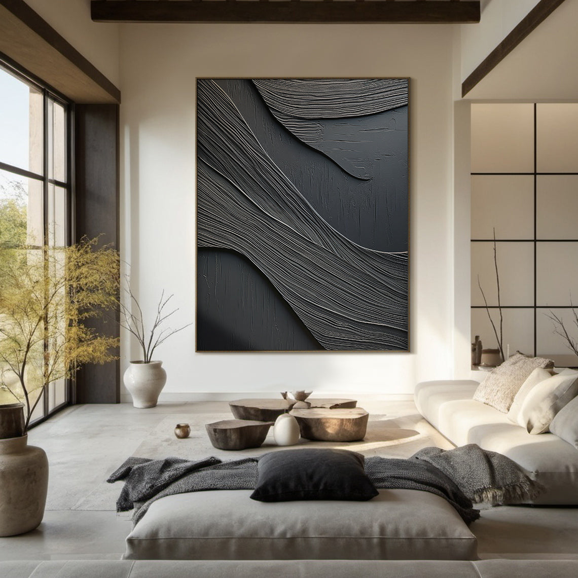 Obsidian Flow-Black 3D Textured Art-AURA068