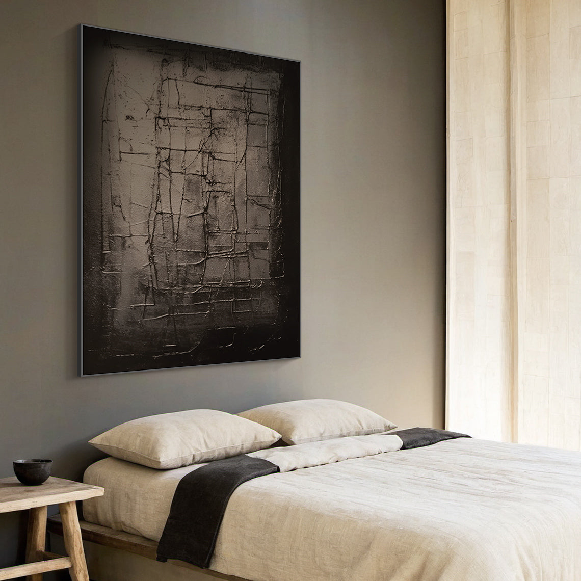 Textural Grid Painting – Deep Charcoal Canvas – AURA019(Horizontal)