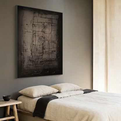 Textural Grid Painting – Deep Charcoal Canvas – AURA019(Horizontal)