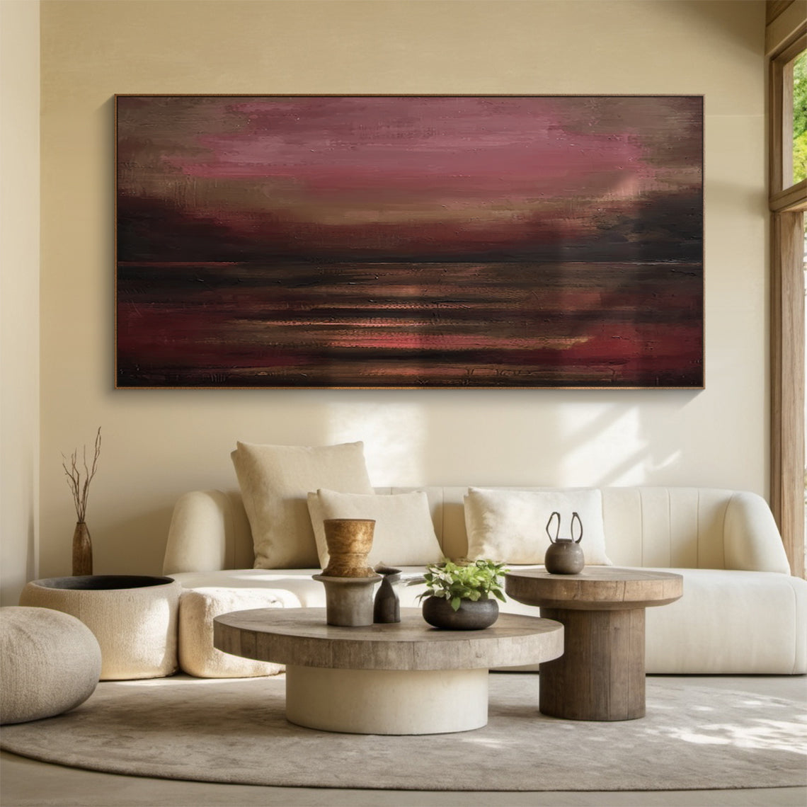 Crimson Stillness-Red Abstract Minimalist Art-AURA116