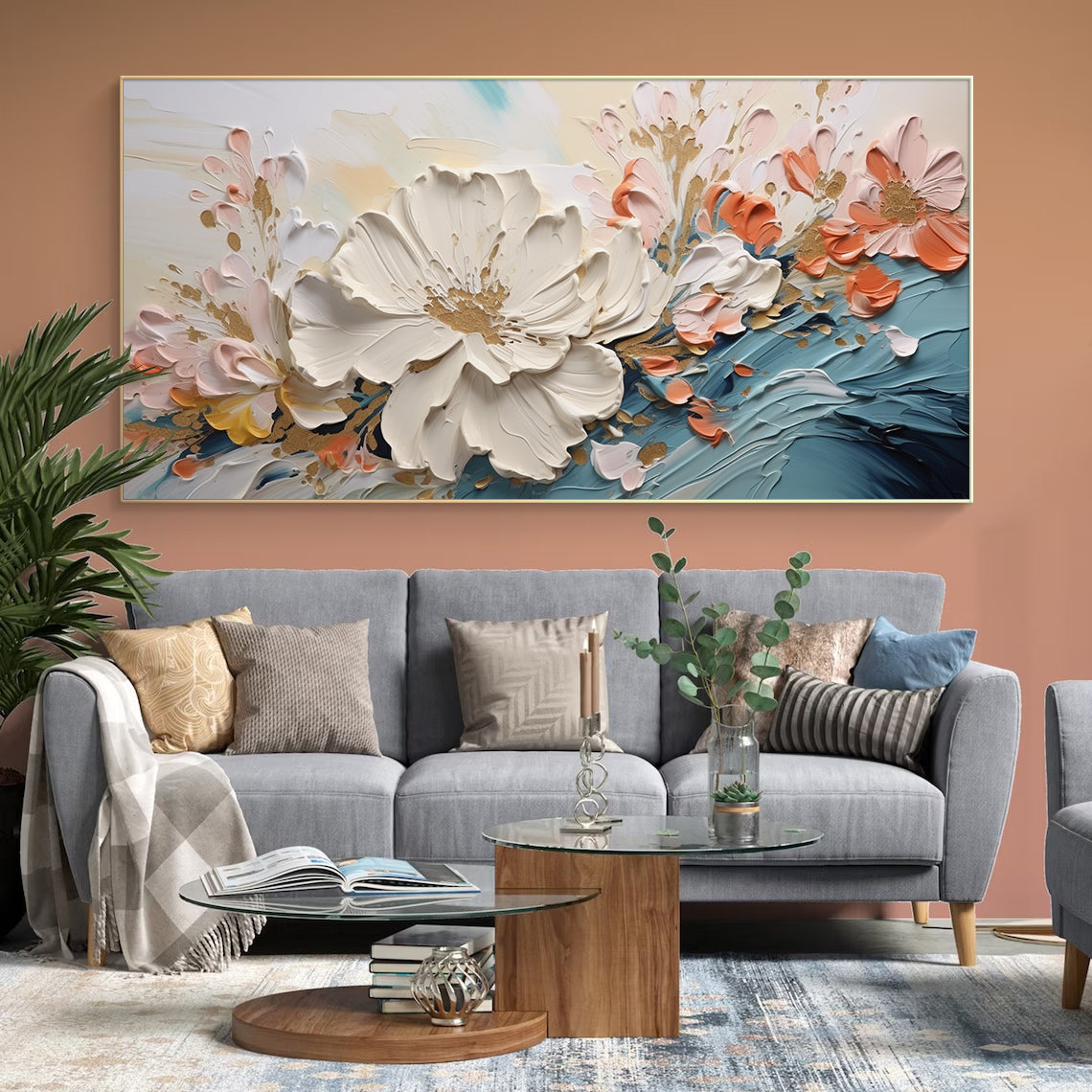Petal Flow-Blue & Beige 3D Textured-AURA063