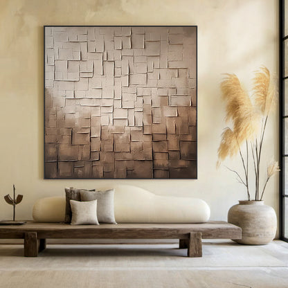 Tiled Stillness-Beige & Brown Wabi-Sabi Art-AURA075