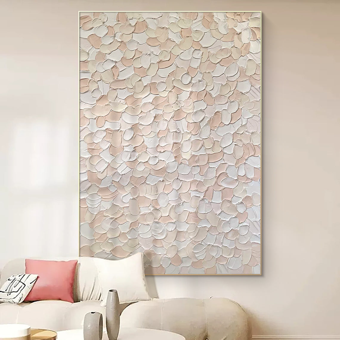 Petal Drift-Beige & Pink 3D Textured-AURA066