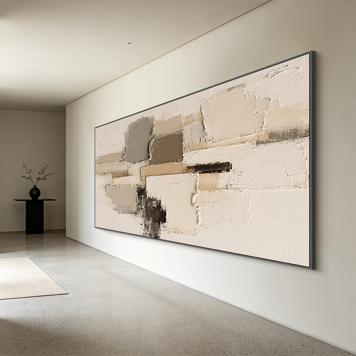 Plaster Textured Abstract Beige Brown Minimalist Japandi Sculpted Knife Stroke Neutral Wall Artwork AURA751