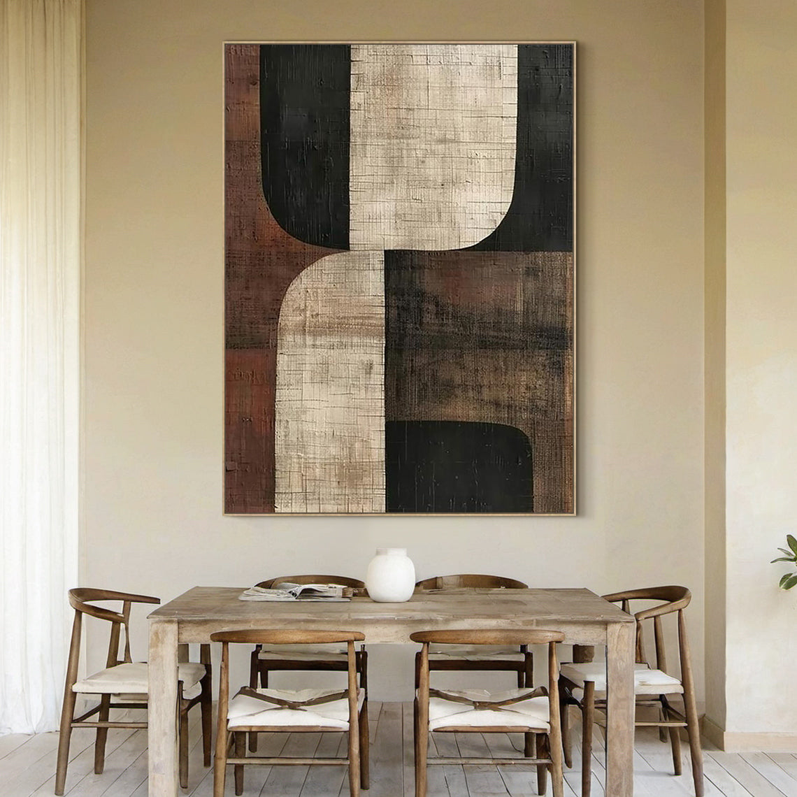Primitive Balance-Beige Brown & Black Abstract Wall Art-AURA055