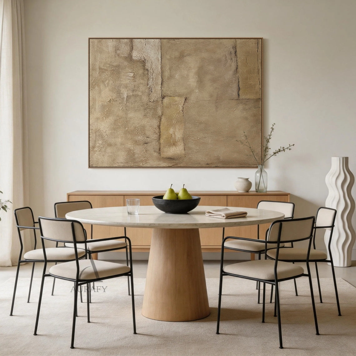 Wabi-Sabi Beige Abstract Plaster Textured Japandi Minimalist Luxe Tactile Knife Stroke Canvas Wall Art AURA736