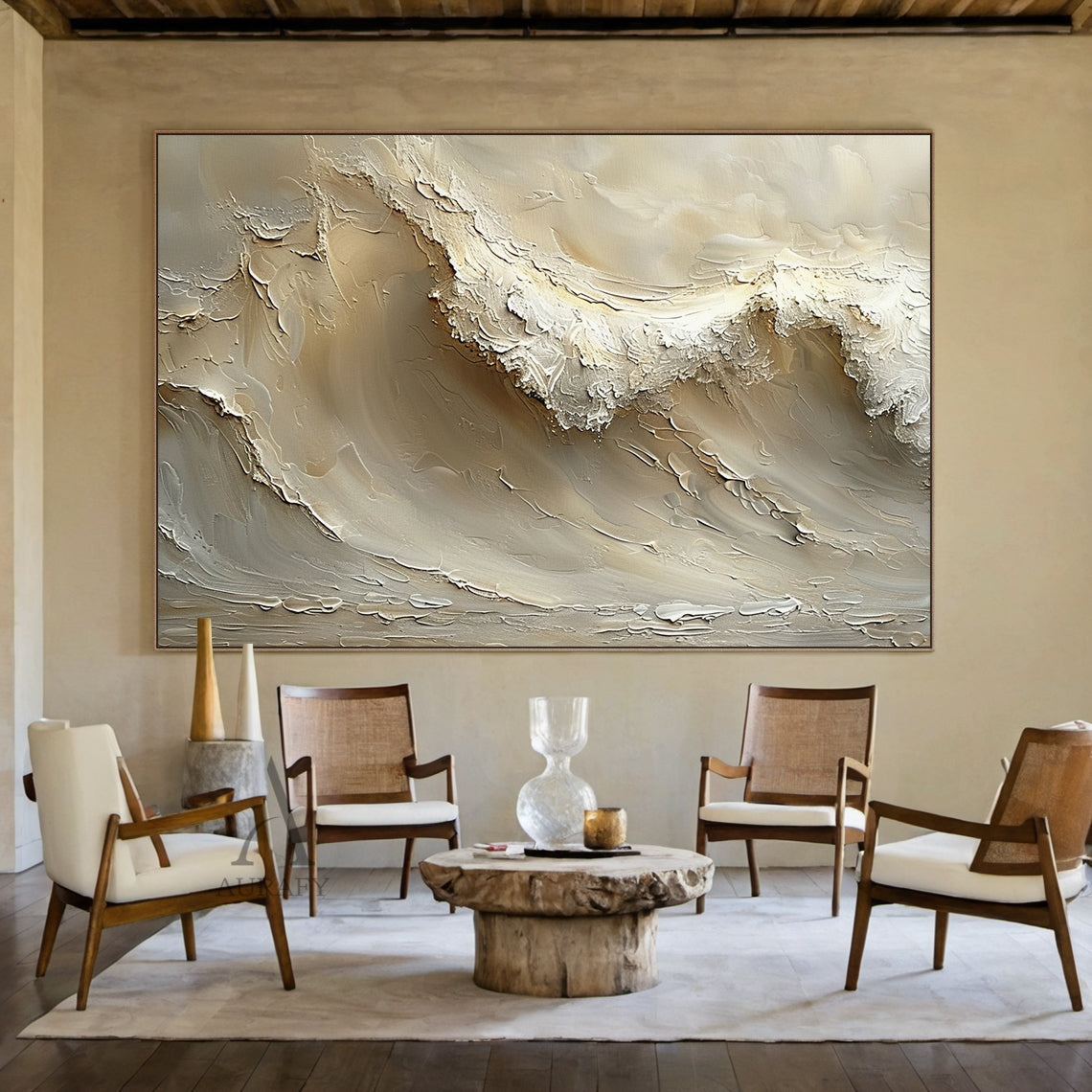 Beige Coastal Wave Texture Painting - AURA669