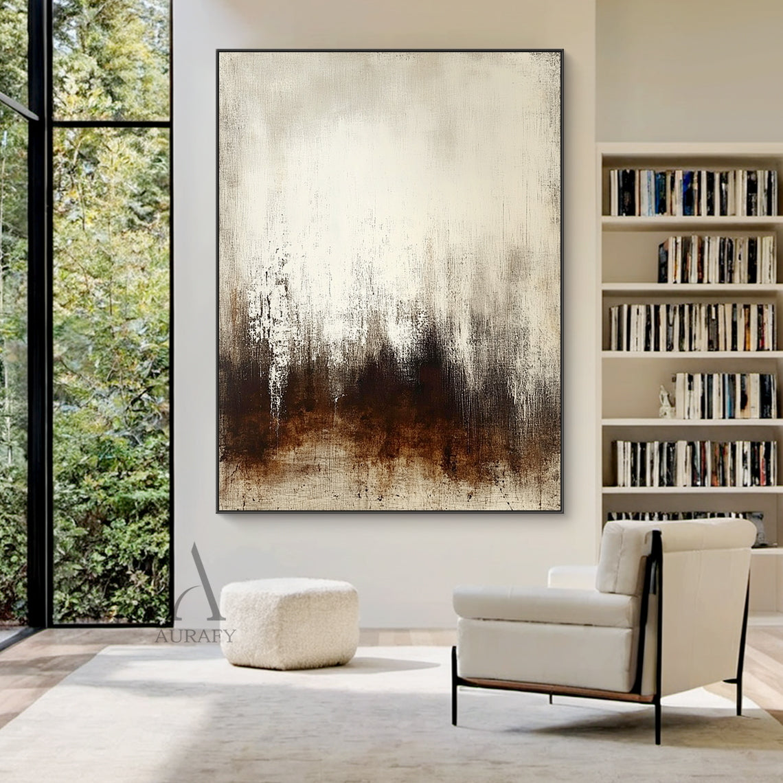 Abstract Beige Brown Art Tactile Vertical Stroke Wabi-Sabi Distressed Finish Modern Organic Wall Decor AURA606