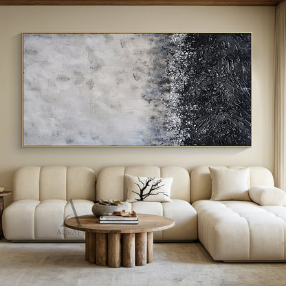 Gray and Black Abstract Wall Art with a Flecked Textural Transition - AURA847