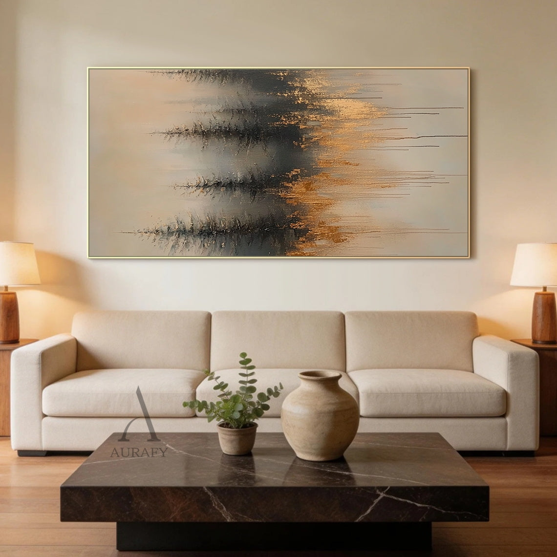 General Abstract Beige Wabi-Sabi Vintage Art with Cracked Distressed Plaster-like Tactile Texture AURA426