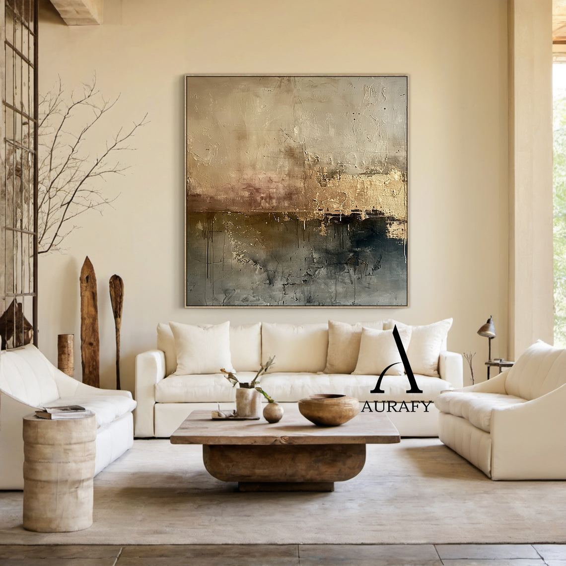 Wabi Sabi Brown Abstract Art Tactile Layered Paint Gold Flecks Scratch Marks Drip Texture AURA557