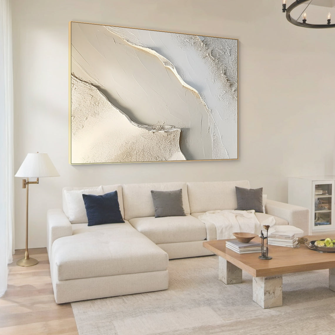 Abstract Earth Texture Wall Art – Soft Sand Tones – AURA012(Horizontal)