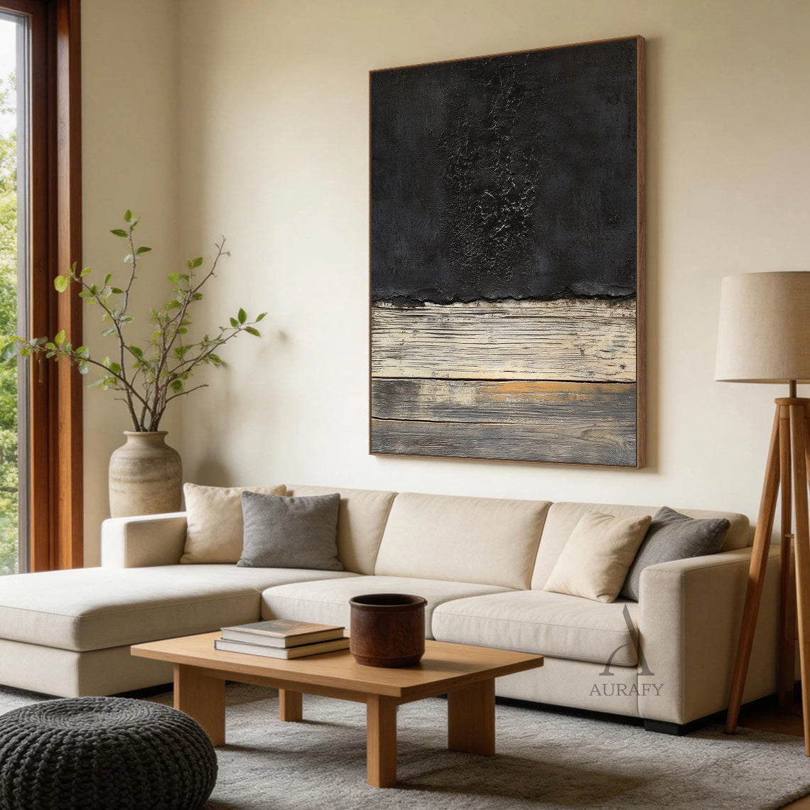 General Abstract Black Beige Wall Art for Home Decor AURA362