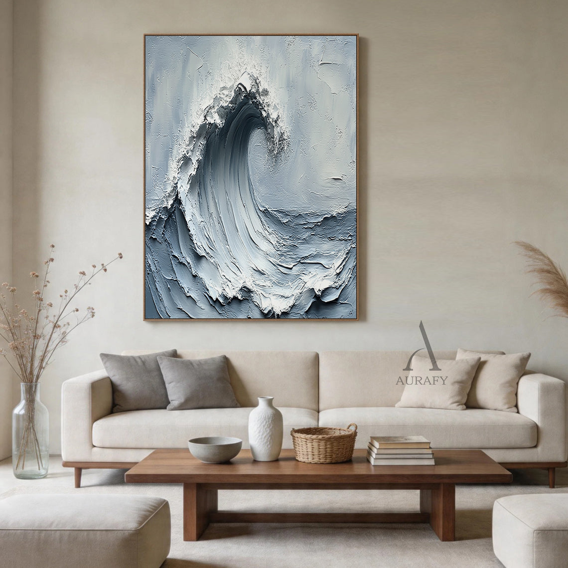 Gray Blue 3D Textured Painting Modern Home Living Room Decor AURA396