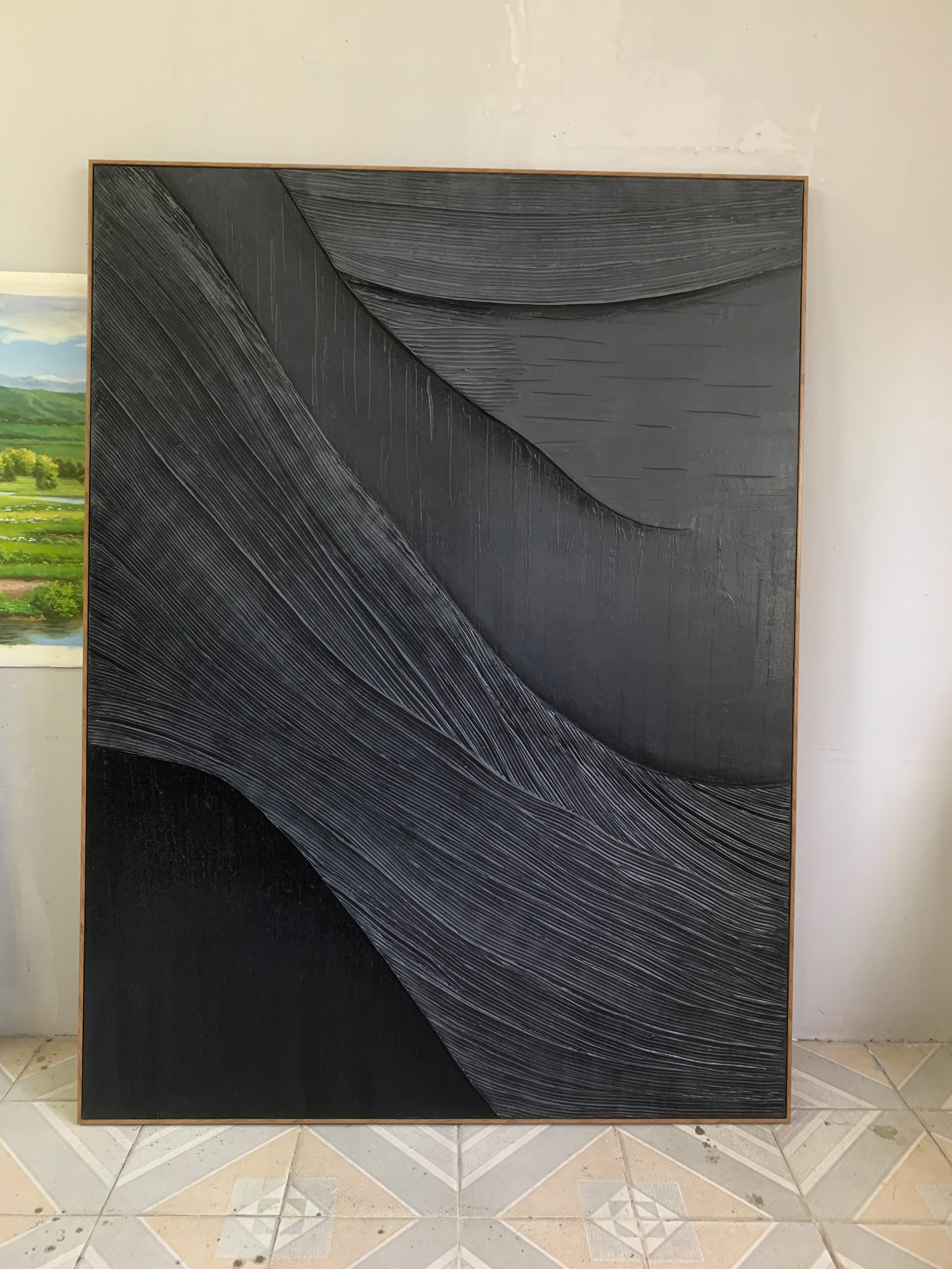 Obsidian Flow-Black 3D Textured Art-AURA068