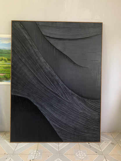 Obsidian Flow-Black 3D Textured Art-AURA068