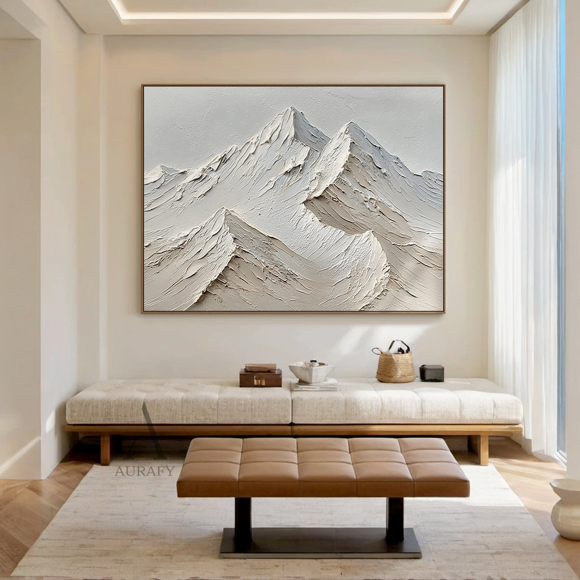 Beige Landscape Impasto Art with Knife Strokes Tactile Surface Modern Organic Sculpted Canvas Handmade AURA454