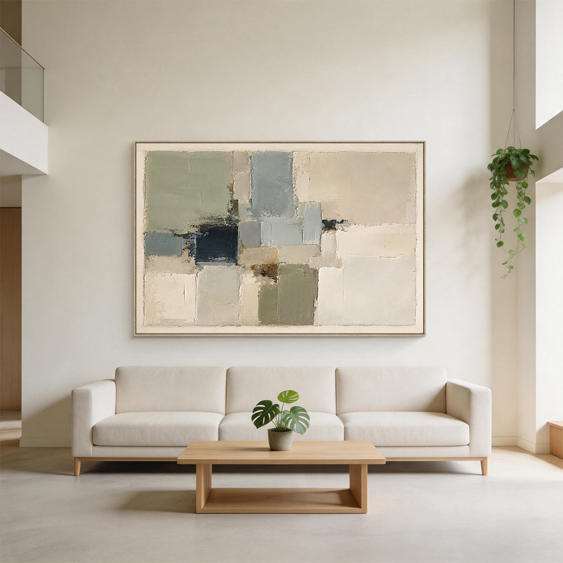 Plaster Textured Abstract Painting Japandi Beige Green Knife Painted Minimalist Luxe Wall Decor AURA752