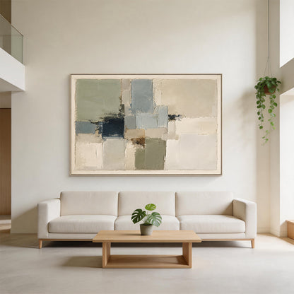 Plaster Textured Abstract Painting Japandi Beige Green Knife Painted Minimalist Luxe Wall Decor AURA752