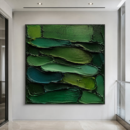 Green 3D Textured Painting Knife Stroke Wabi-Sabi High-Relief Plaster Tactile Modern Organic Japandi Wall Art AURA763