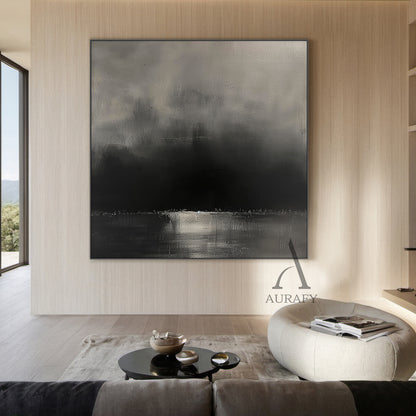 Black Abstract Art with Knife Strokes Tactile Surface Monochrome Minimalist Luxe Sculpted Canvas AURA472