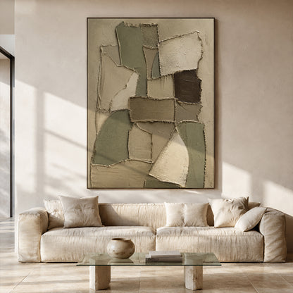 Wabi-Sabi 3D Textured Brown Plaster Painting Japandi Neutral Geometric Collage Knife Sculpted Canvas Wall Art AURA772