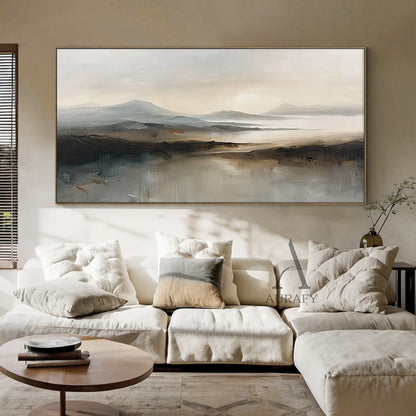 Abstract Landscape Art Thick Brushstroke Modern Organic Gray Black Neutral Tactile Canvas Art AURA498