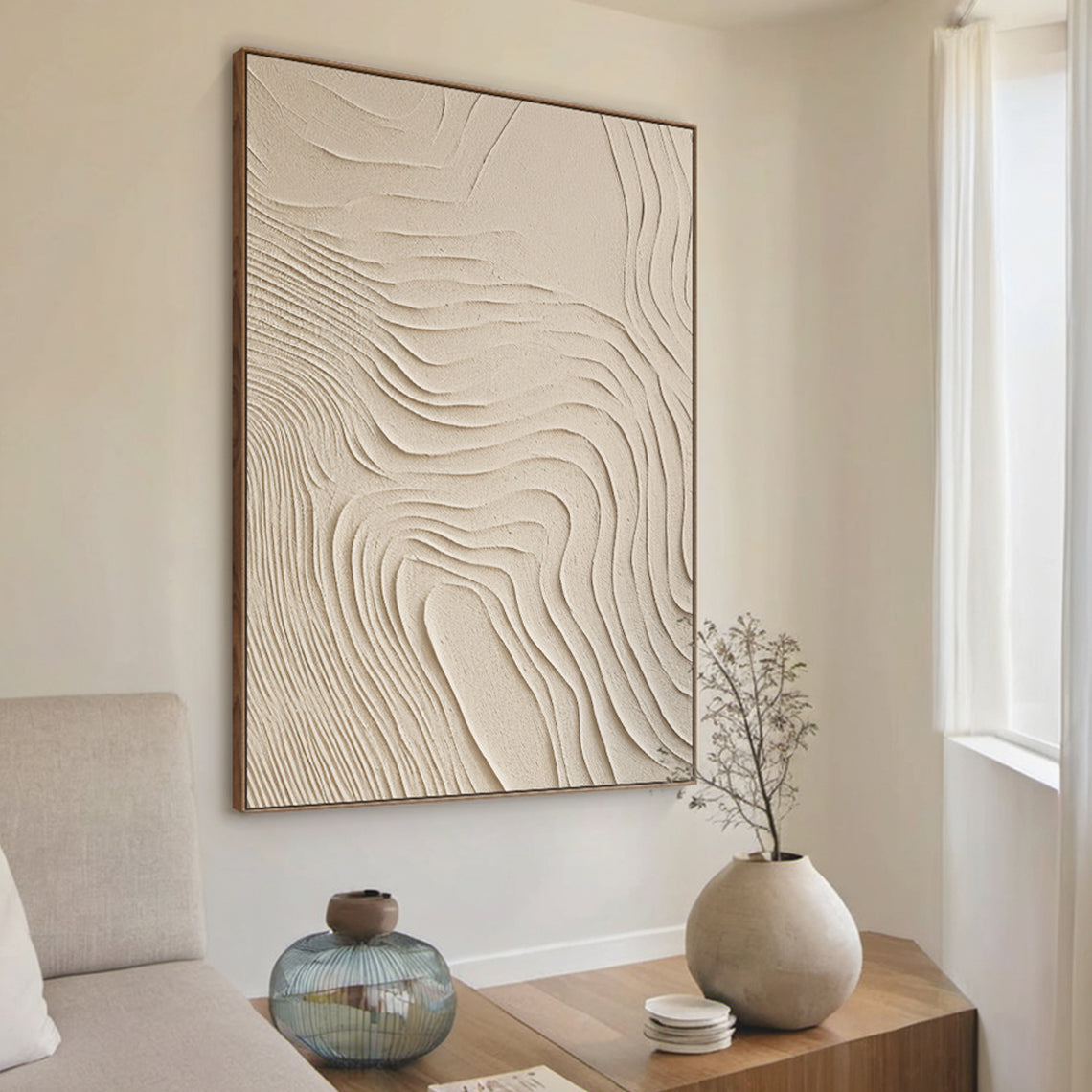 Organic Flow Canvas – Warm Sand Tones – AURA048(Vertical)